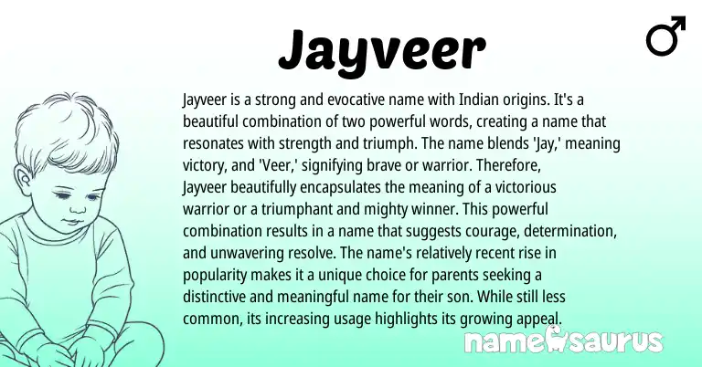 Infographic about Jayveer name meaning, Jayveer is a name from Indian, Hindi origin(s).