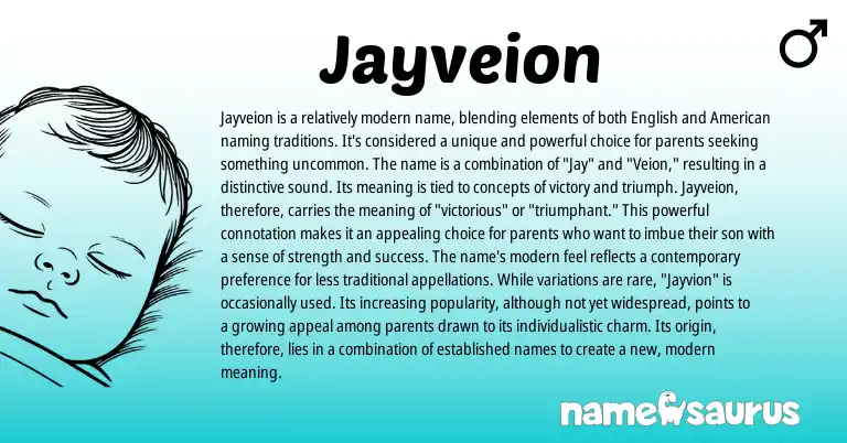 Infographic about Jayveion name meaning, Jayveion is a name from English, American origin(s).