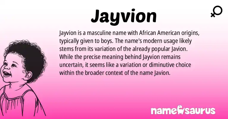 Infographic about Jayvion name meaning, Jayvion is a name from African American origin(s).