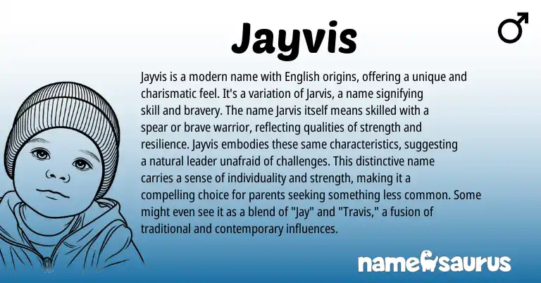 Infographic about Jayvis name meaning, Jayvis is a name from English origin(s).