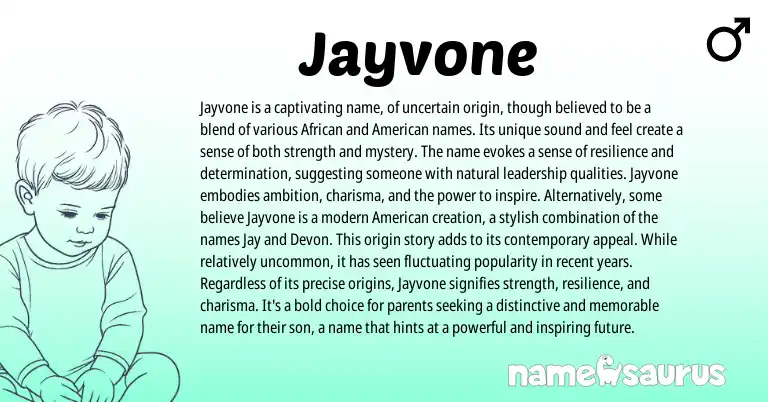 Infographic about Jayvone name meaning, Jayvone is a name from American, African origin(s).