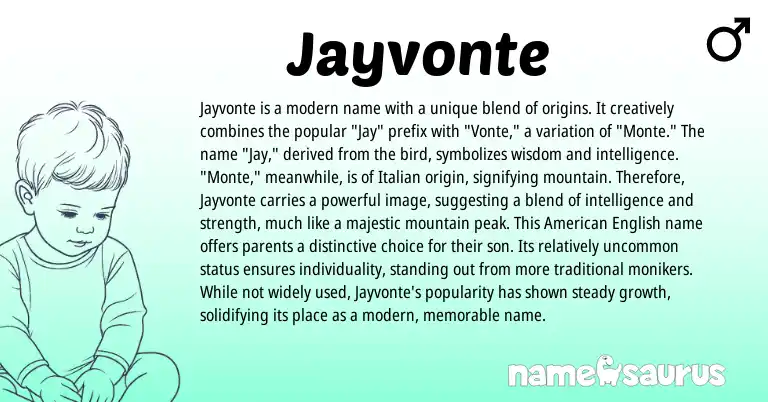Infographic about Jayvonte name meaning, Jayvonte is a name from Italian origin(s).