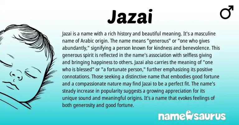 Infographic about Jazai name meaning, Jazai is a name from Arabic origin(s).