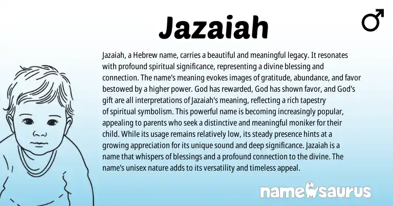 Infographic about Jazaiah name meaning, Jazaiah is a name from Hebrew, Biblical origin(s).