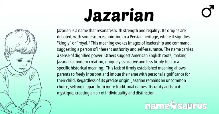 Infographic about Jazarian name meaning, Jazarian is a name from Persian origin(s).