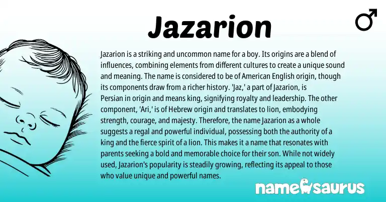 Infographic about Jazarion name meaning, Jazarion is a name from Persian, Hebrew origin(s).