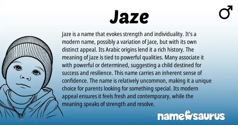 Infographic about Jaze name meaning, Jaze is a name from Arabic origin(s).