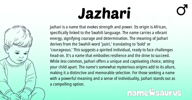 Infographic about Jazhari name meaning, Jazhari is a name from African, Swahili origin(s).