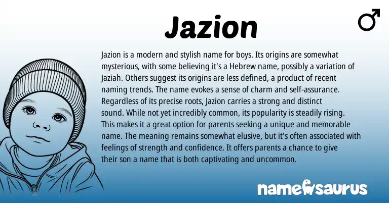 Infographic about Jazion name meaning, Jazion is a name from American origin(s).