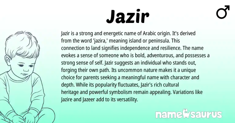 Infographic about Jazir name meaning, Jazir is a name from Arabic origin(s).