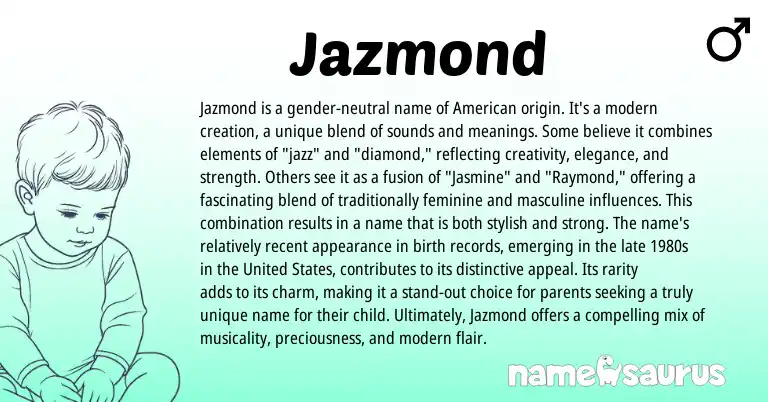 Infographic about Jazmond name meaning, Jazmond is a name from American origin(s).