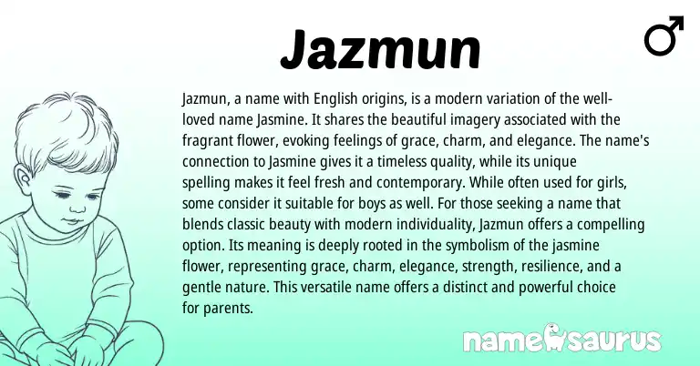 Infographic about Jazmun name meaning, Jazmun is a name from American origin(s).