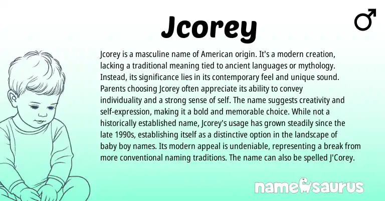 Infographic about Jcorey name meaning, Jcorey is a name from American origin(s).