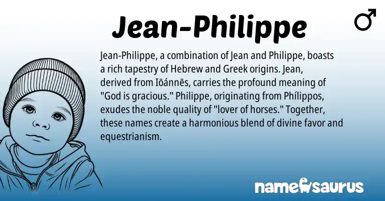 Infographic about Jean-Philippe name meaning, Jean-Philippe is a name from Hebrew, Greek origin(s).