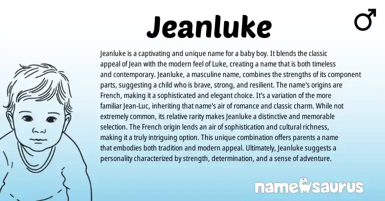 Infographic about Jeanluke name meaning, Jeanluke is a name from French origin(s).