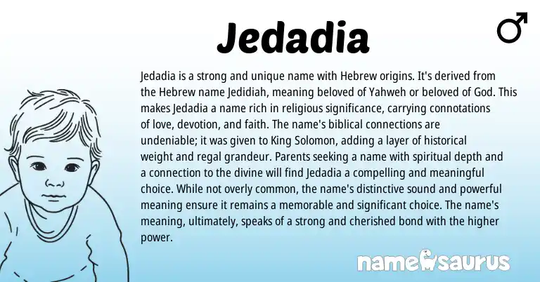 Infographic about Jedadia name meaning, Jedadia is a name from Hebrew origin(s).