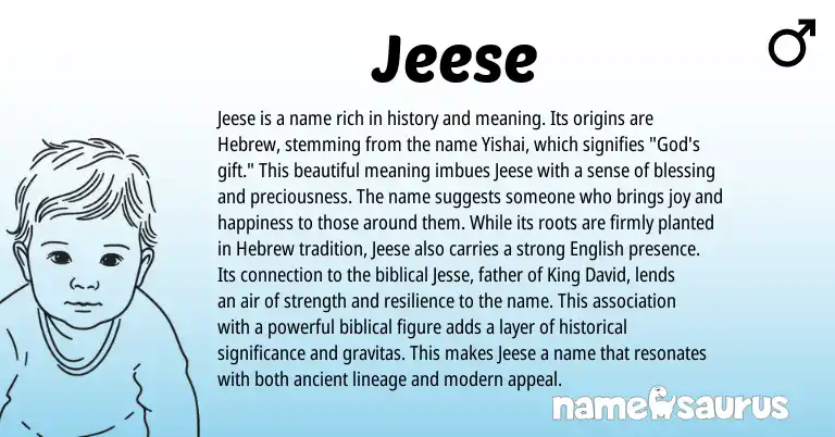 Infographic about Jeese name meaning, Jeese is a name from Hebrew origin(s).