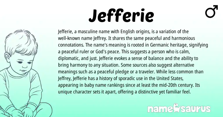 Infographic about Jefferie name meaning, Jefferie is a name from German, Germanic, English origin(s).