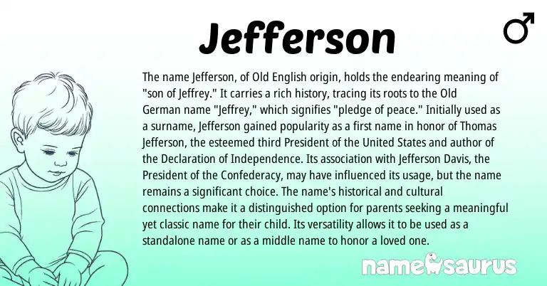 Infographic about Jefferson name meaning, Jefferson is a name from Old German, Old English, United States origin(s).
