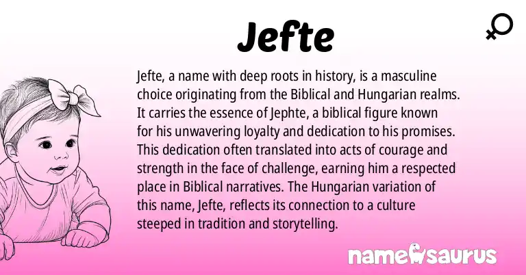 Infographic about Jefte name meaning, Jefte is a name from Biblical Hungarian origin(s).