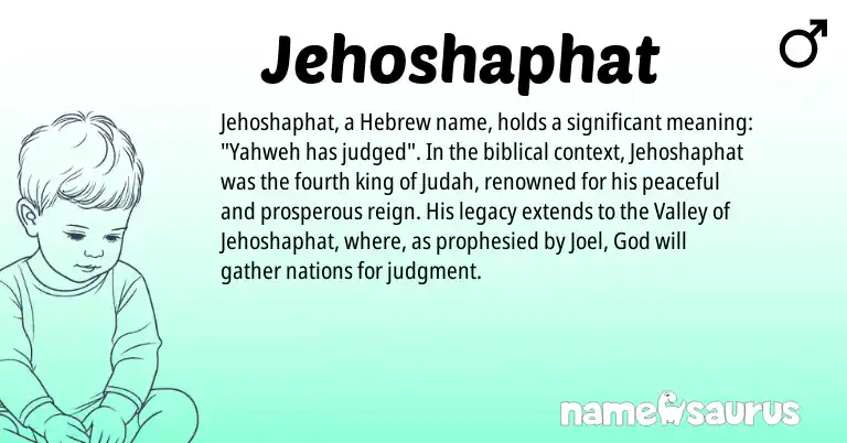 Infographic about Jehoshaphat name meaning, Jehoshaphat is a name from Hebrew origin(s).