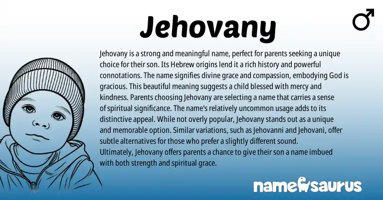 Infographic about Jehovany name meaning, Jehovany is a name from Hebrew origin(s).