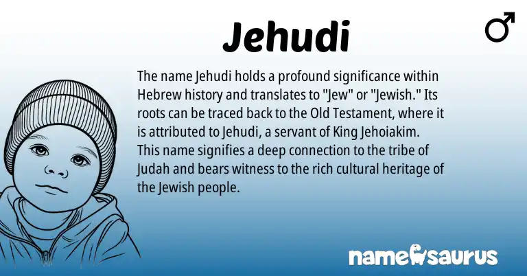 Infographic about Jehudi name meaning, Jehudi is a name from Jewish, Hebrew origin(s).