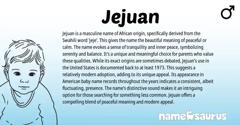 Infographic about Jejuan name meaning, Jejuan is a name from African, Swahili origin(s).