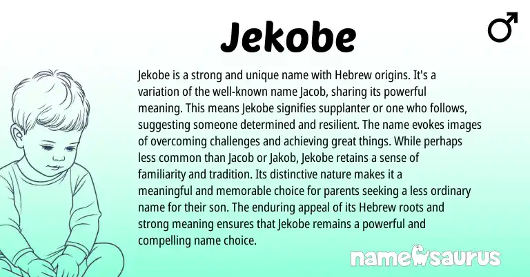 Infographic about Jekobe name meaning, Jekobe is a name from Hebrew origin(s).