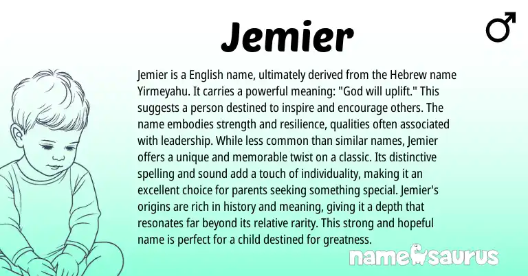 Infographic about Jemier name meaning, Jemier is a name from Hebrew, English origin(s).