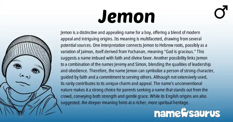Infographic about Jemon name meaning, Jemon is a name from Hebrew, English origin(s).