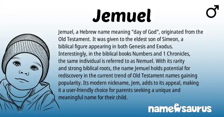 Infographic about Jemuel name meaning, Jemuel is a name from Hebrew origin(s).