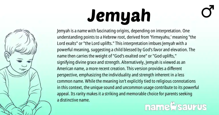 Infographic about Jemyah name meaning, Jemyah is a name from Hebrew origin(s).