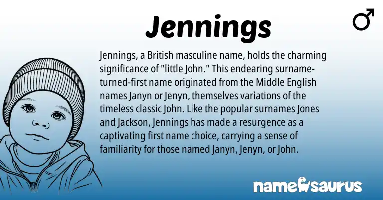 Infographic about Jennings name meaning, Jennings is a name from Middle English, British origin(s).