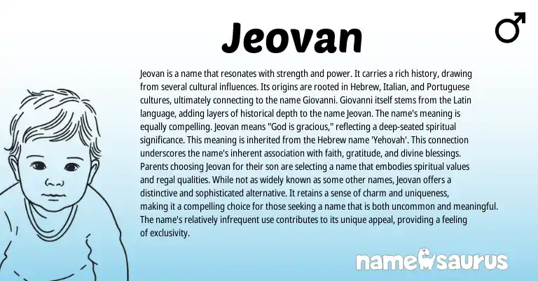 Infographic about Jeovan name meaning, Jeovan is a name from Hebrew origin(s).