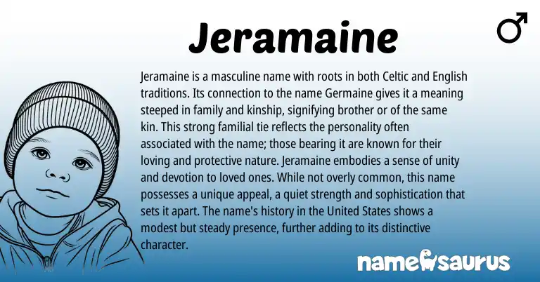 Infographic about Jeramaine name meaning, Jeramaine is a name from Celtic origin(s).