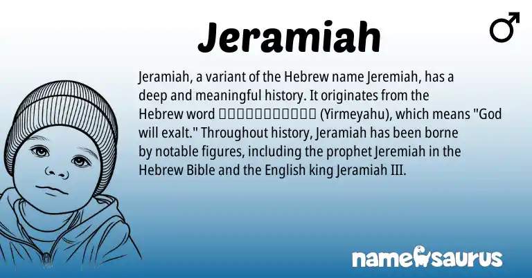 Infographic about Jeramiah name meaning, Jeramiah is a name from English, Hebrew origin(s).