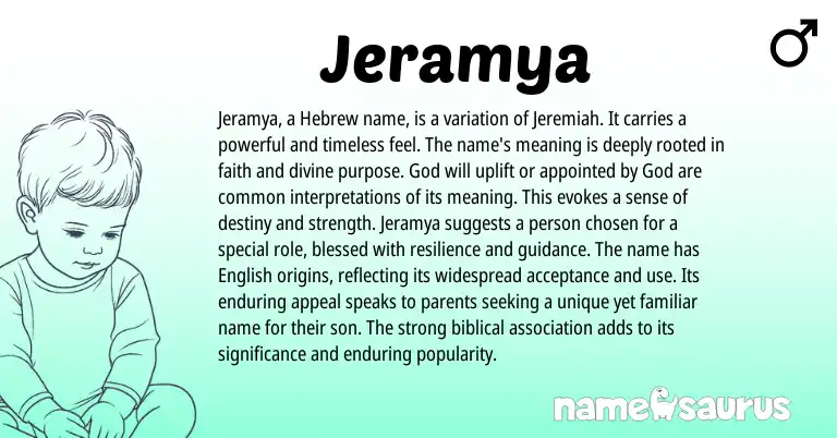 Infographic about Jeramya name meaning, Jeramya is a name from Biblical origin(s).