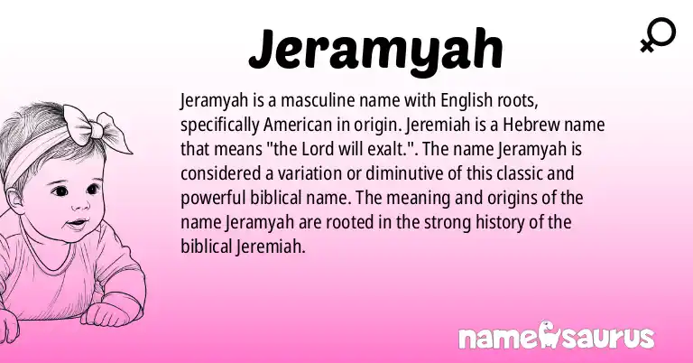 Infographic about Jeramyah name meaning, Jeramyah is a name from English (American) origin(s).