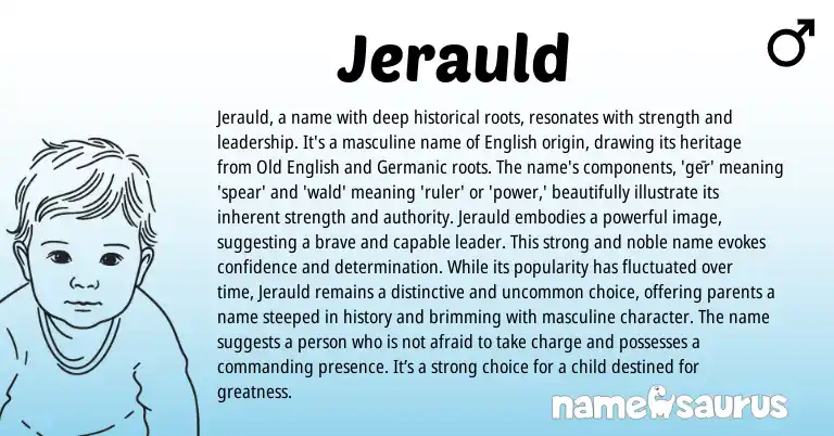 Infographic about Jerauld name meaning, Jerauld is a name from Germanic, English origin(s).