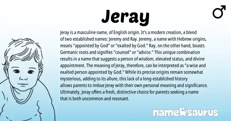 Infographic about Jeray name meaning, Jeray is a name from Germanic, Hebrew, English origin(s).