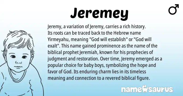 Infographic about Jeremey name meaning, Jeremey is a name from Hebrew origin(s).