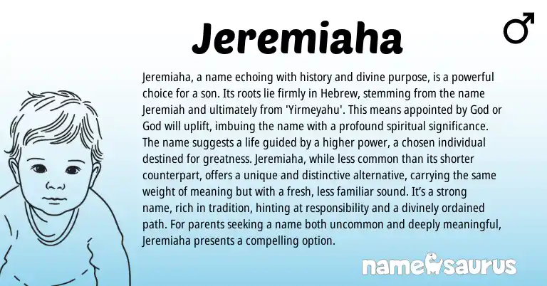 Infographic about Jeremiaha name meaning, Jeremiaha is a name from Hebrew, Biblical origin(s).
