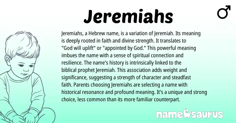 Infographic about Jeremiahs name meaning, Jeremiahs is a name from Hebrew origin(s).