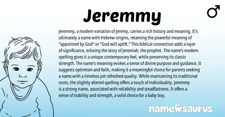 Infographic about Jeremmy name meaning, Jeremmy is a name from Hebrew, Biblical origin(s).
