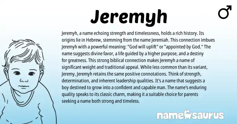 Infographic about Jeremyh name meaning, Jeremyh is a name from Hebrew origin(s).