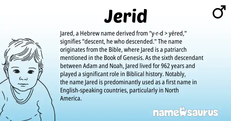Infographic about Jerid name meaning, Jerid is a name from English, Hebrew origin(s).