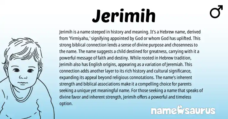 Infographic about Jerimih name meaning, Jerimih is a name from Hebrew origin(s).