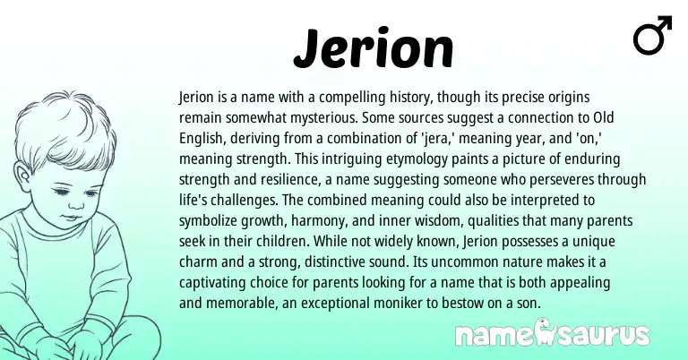 Infographic about Jerion name meaning, Jerion is a name from English origin(s).