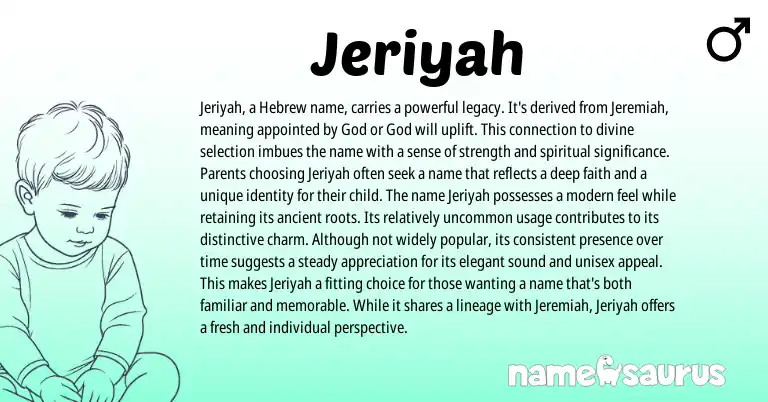 Infographic about Jeriyah name meaning, Jeriyah is a name from Hebrew origin(s).
